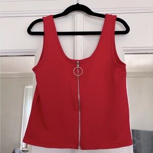 Cherry Red Zip-Front Tank Top